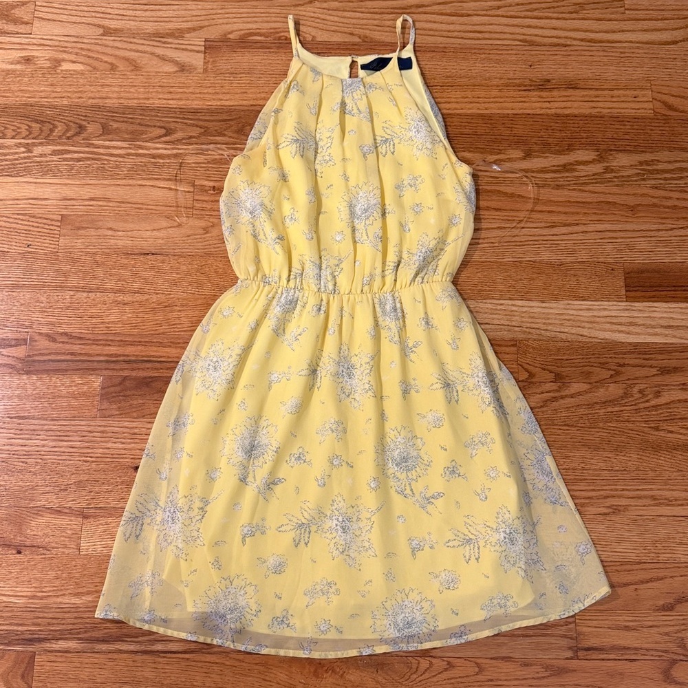 Blue Rain Yellow Floral Dress Halter Dress